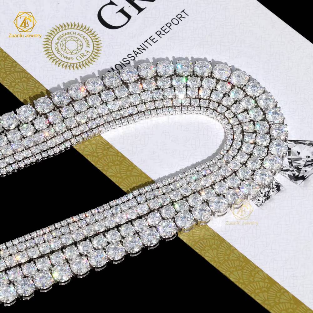 Hiphop Jewelry Round Cut Moissanite Tennis Chain Pass Diamond Tester 925 Silver Tennis Necklace Ice Out Moissanite Chain