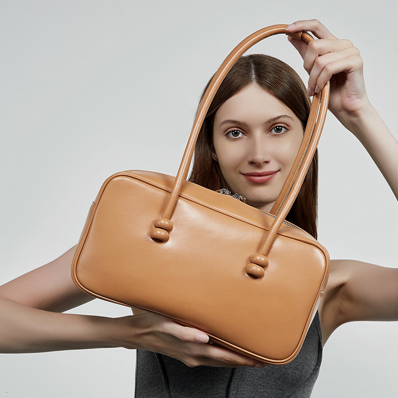 Genuine Leather Underarm For Women New Large Capacity Boston Single Shoulder Bowling Bag