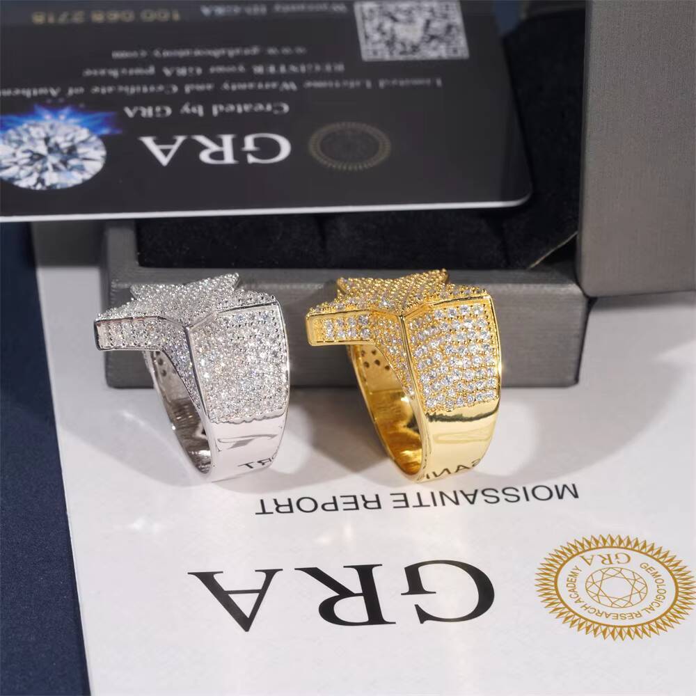 Fine Jewelry Hip Hop Rapper Ring 925 Sterling Silver VVS Moissanite Diamond Iced Out Star Shape Rings for Men
