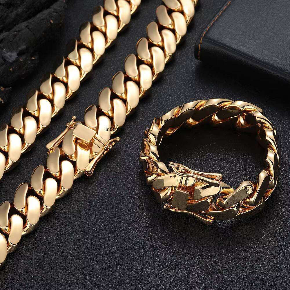 NUOYA Chain 22mm Men's and Women's Fine Jewelry Hip Hop Style Gold Plated Brass Cuban Link Bracelet for Gift