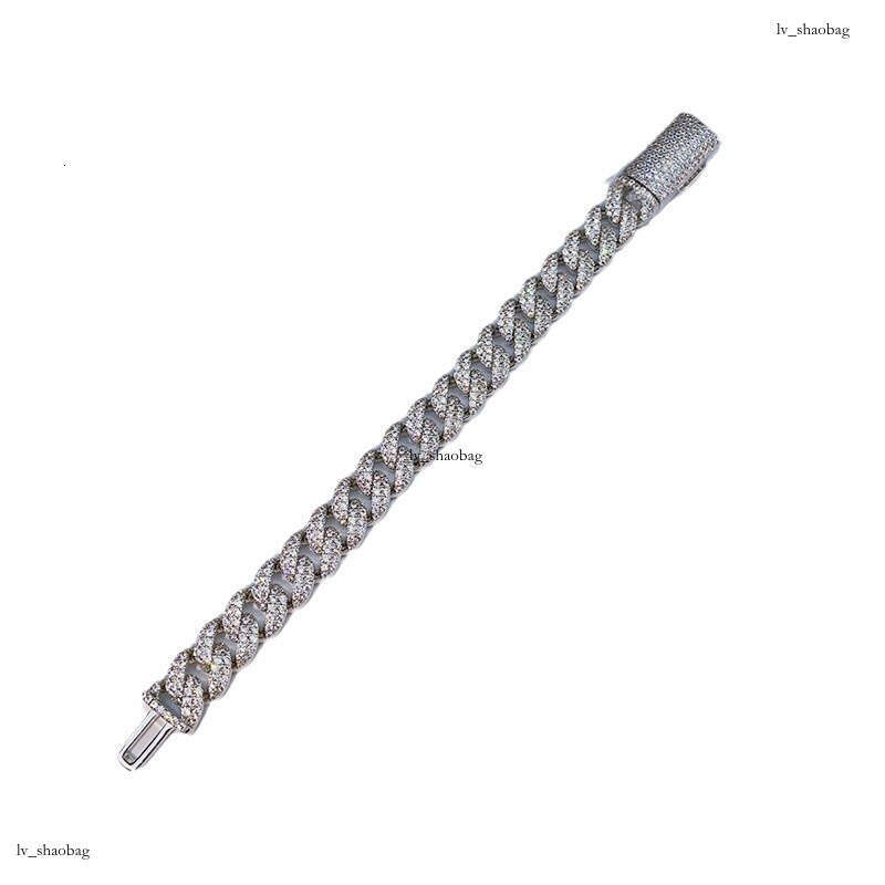 INS Sterling Silver Inlaid Moissanite chain Cuban Chain 12mm Crescent Shape Hip Hop Trendy Brand Men's Bracelet Necklace