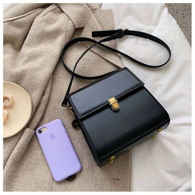 Pure Color Women's Shoulder 2021 Autumn New Vintage Lux Mini Square Bag Ladies Designer Crossbody Purses Texture Bolsa Femme