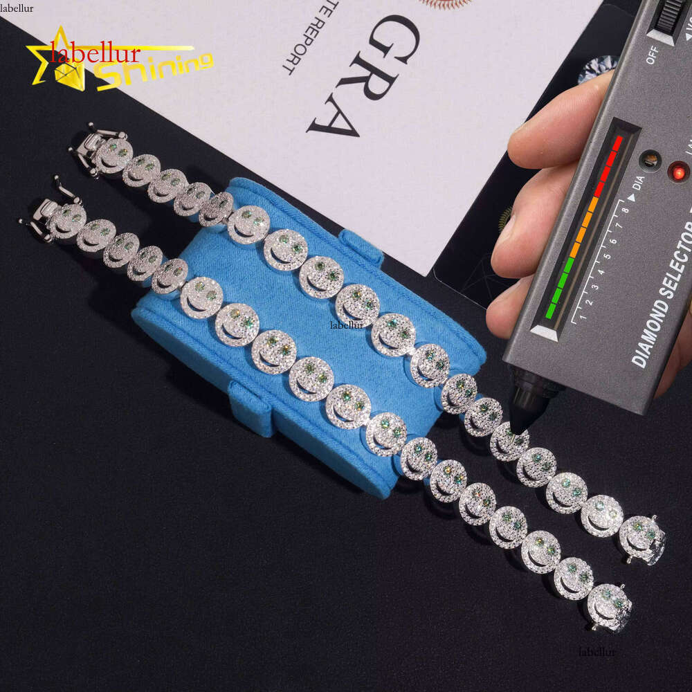 New Design Smile Emoji Green Moissanite Fashion Jewelry Gold Plated Sterling Sier Men's Iced Out Hip Hop Bracelet