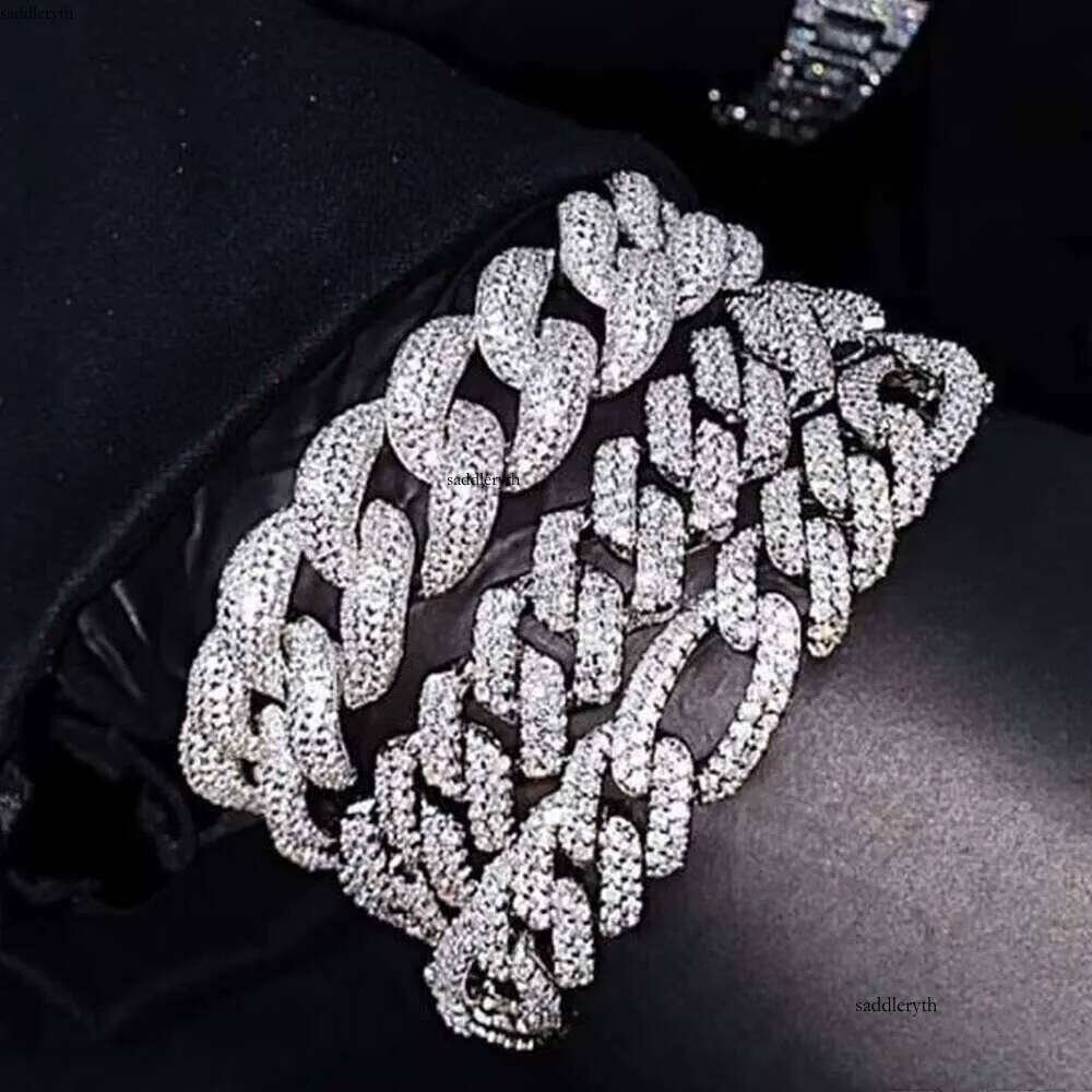Hiphop Jewelry Cuban Chain Custom Clasp Sterling Sier Iced Out 24mm Moissanite Bracelet