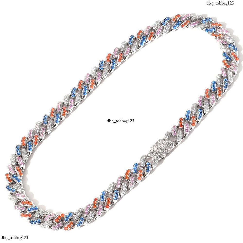 New 12mm Micro Paved 4-Color Moissanite chain Cuban Chain Necklace Hip-Hop Accessories
