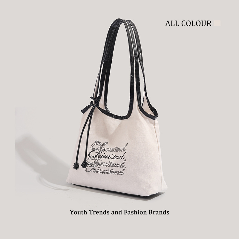 Handwritten Memory Tote 2025 Casual Lazy Style Canvas Large Capacity Shoulder Bag for Women ddmymoon