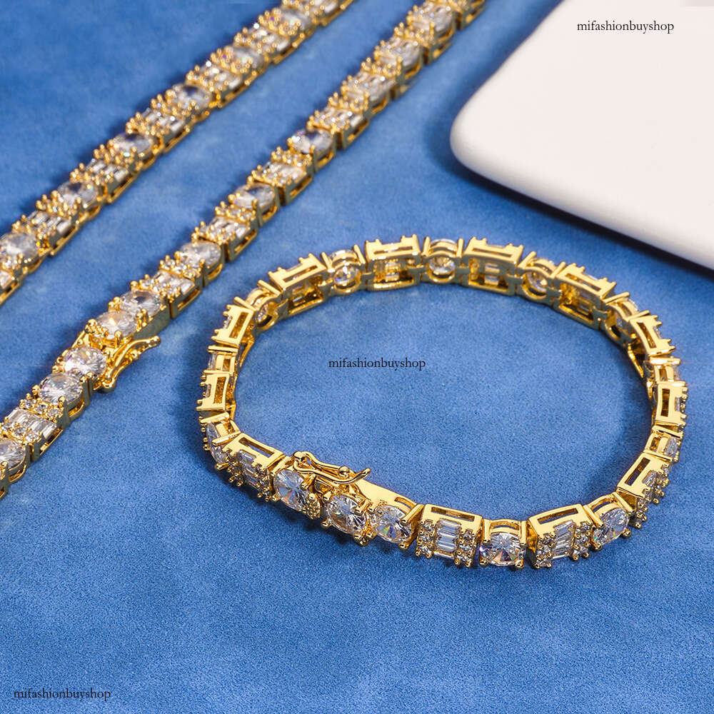 Hip-Hop 6.5mm Clasp Square Round Mixed Zircon Versatile High-End Men's Bracelet