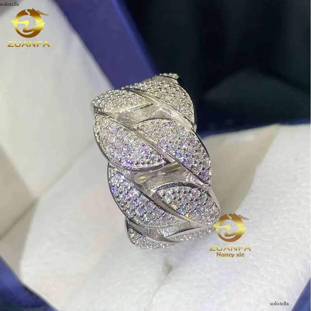 Hip Hop Cuban Men Women Fine Jewelry Iced Out Gold Plated Sterling Sier VVS Dia Moissanite Ring