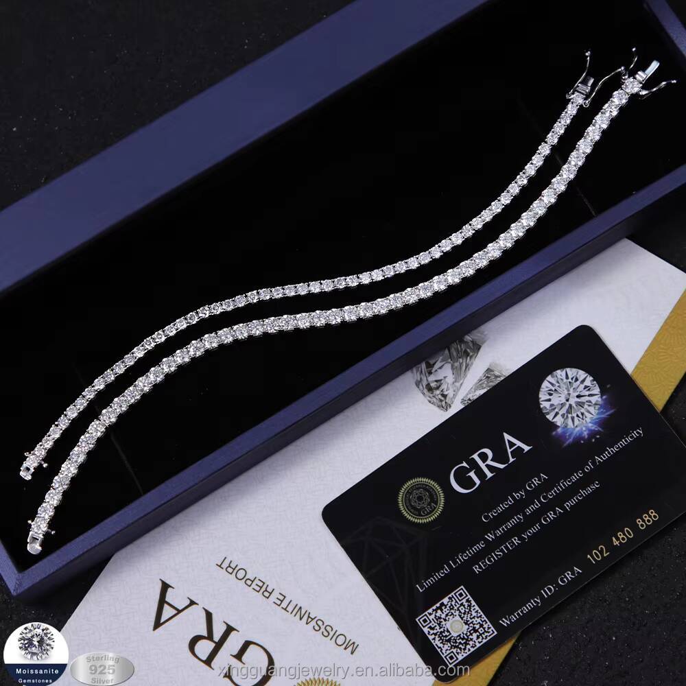 Moissanite Tennis Diamond Chain 3mm 4mm 925 Silver Gold Plated Fine Jewelry Bracelet VVS Moissanite Tennis Chain for Men Women
