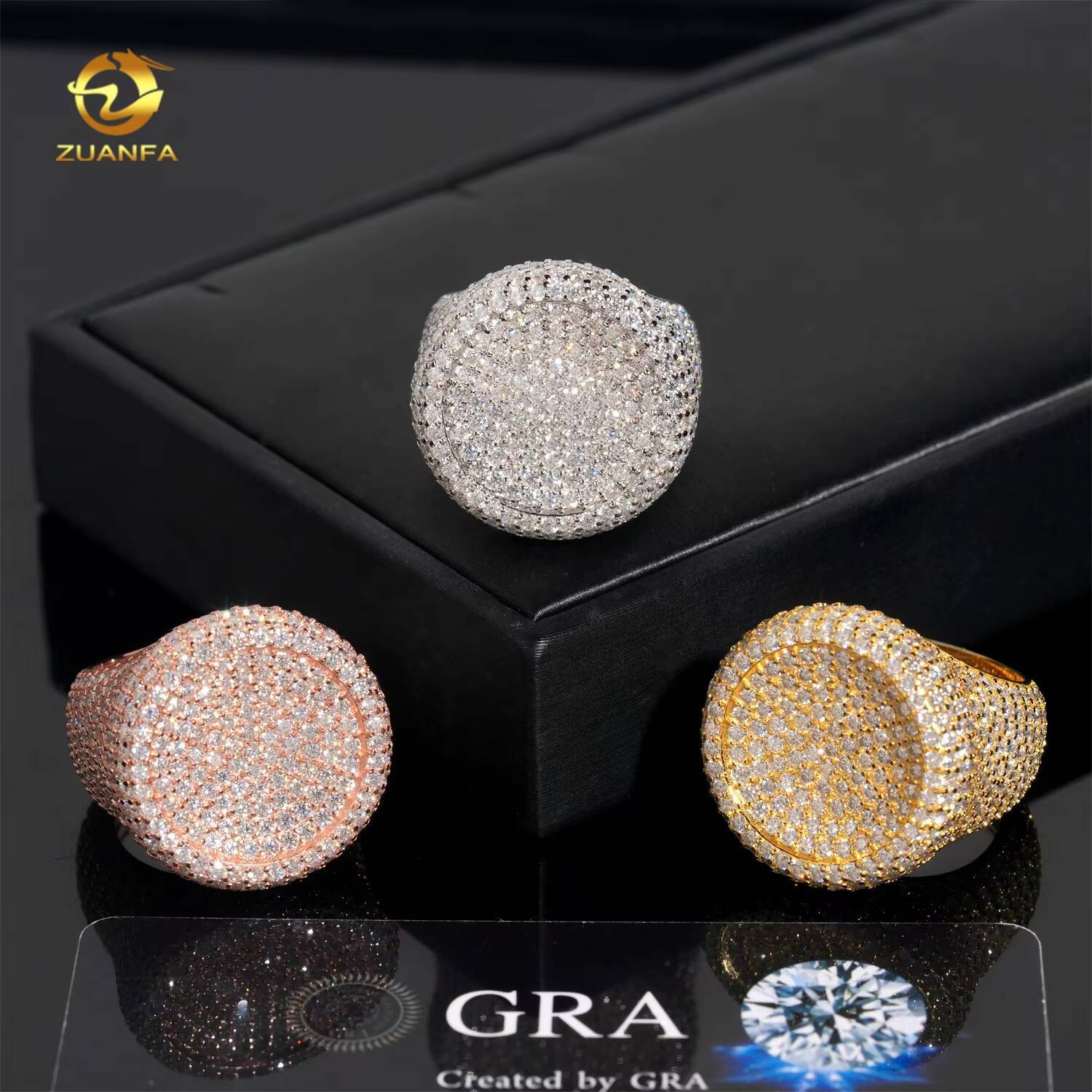 Hot Selling Wholesale Price Iced Out Jewelry Round Shape 18k Gold Plating Hip Hop Moissanite Diamond Ring