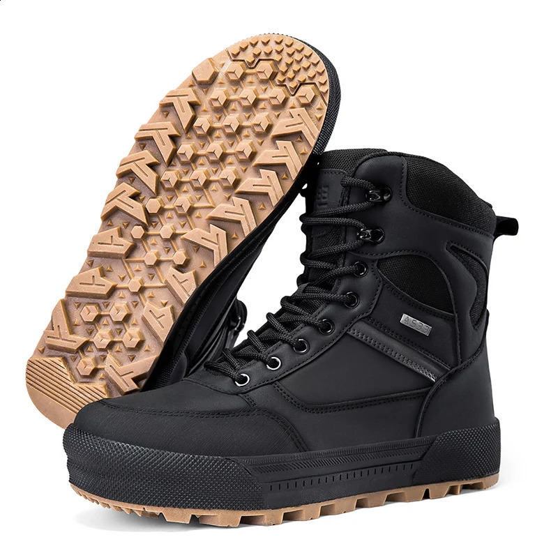 CHRLCK Mens Combat Real Leather Boots Vintage-Inspired Anti-Slip Wear-Resistant Hiking Shoes Outdoor Field Training Hiking Shoes 250805