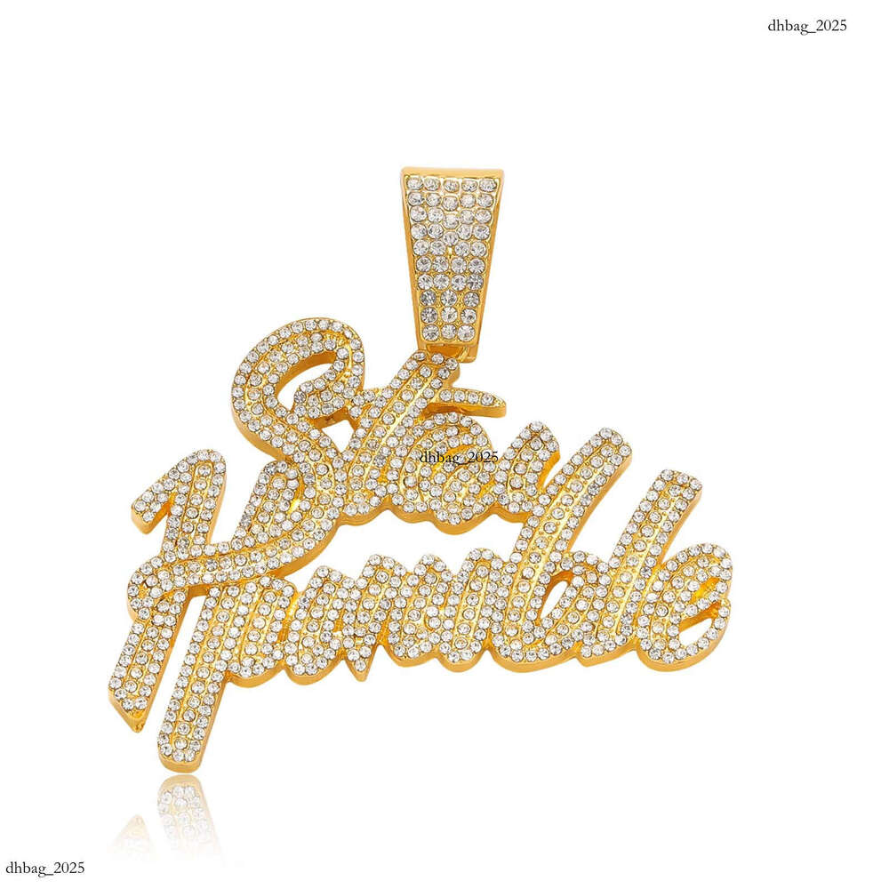 Hip Hop Necklace Double Row English Pendant Personality Trendy Men's Spliced Letter Full Dia Cuban Chain