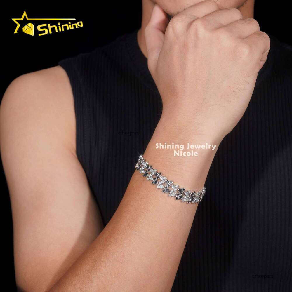 New Design Cute Black Mixed White Dia Custom Fashion Sterling Sier Moissanite Bracelet