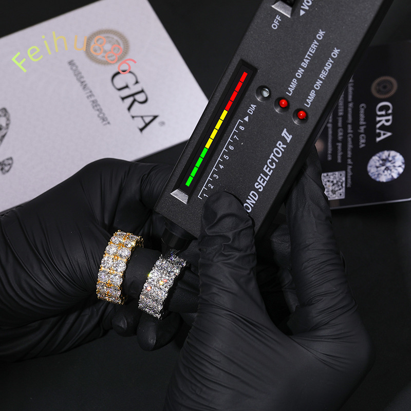 2025 new S925 Sterling Silver Ring Double Row Moissanite Hip Hop Ring Simple and Fashionable Personality