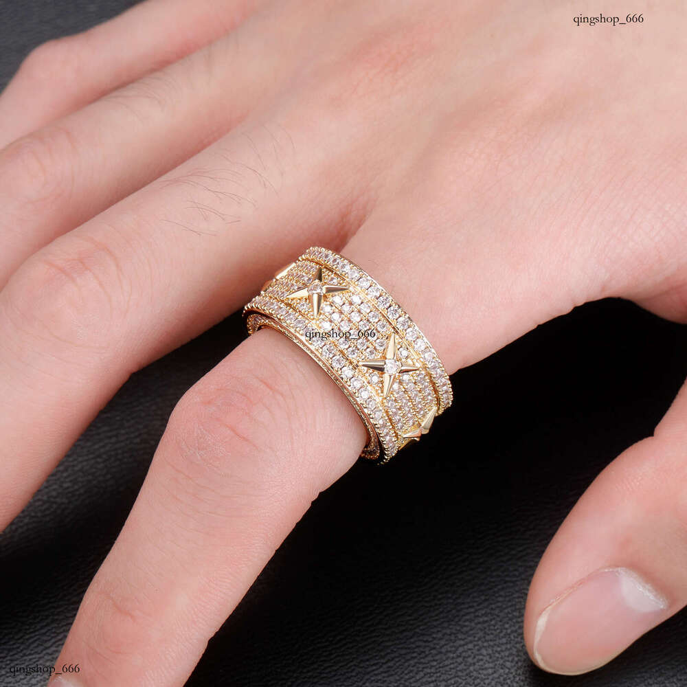 New Jewelry Personality Full Zircon Sterling Silver Plated Real Gold Men and Women Temperament Accessories Hip Hop Ring