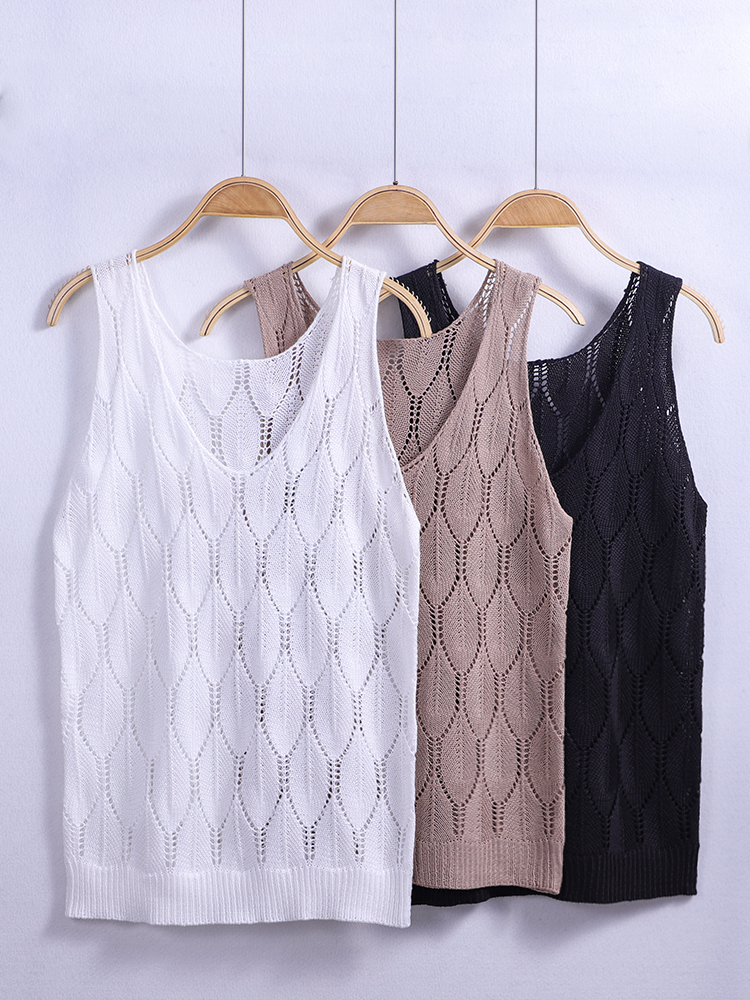 Designer Clothing Knitted Sweater Women's Leaf Pattern Vest