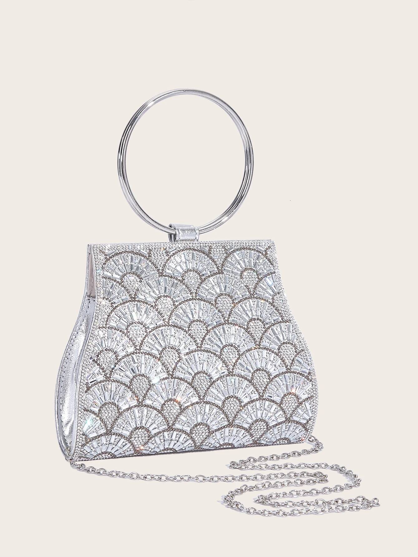 Banquet Wedding Fashion Handbag Sier Artificial Leather Handmade Dia Chain Bag for Women high-quality