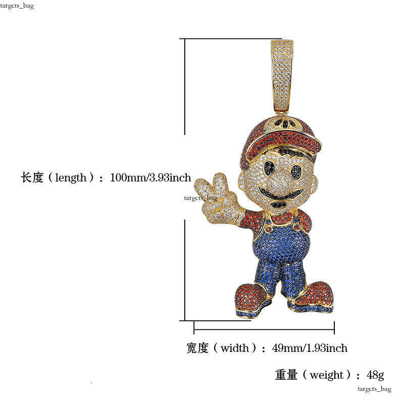 Hip-Hop Childhood Game Character Large Mario Micro-Inlaid Colorful Full Dia Moissanite chain Men's Accessories