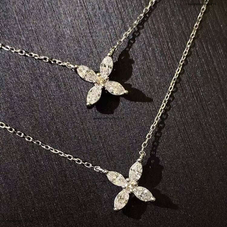Fine Quality Clover Pendant 14k Real Gold D/VVS Clarity Marquise Moissanite for Women Fashion Jewelry Necklace Gift