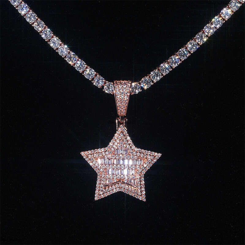 INS New Five-Pointed Star Pendant Sterling Silver Inlaid Moissanite chain Versatile Unisex Necklace Wuzhou