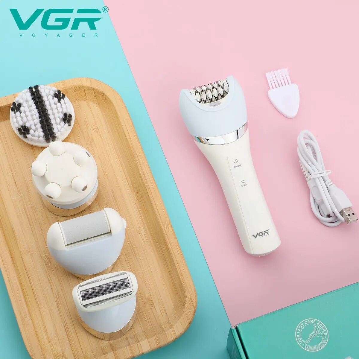 VGR Epilator 5 In 1 Electri Women Epilator Female Shaver Leg Body Hair Remover Lady Bikini Trimmer Cleaning Massage V-703 250805