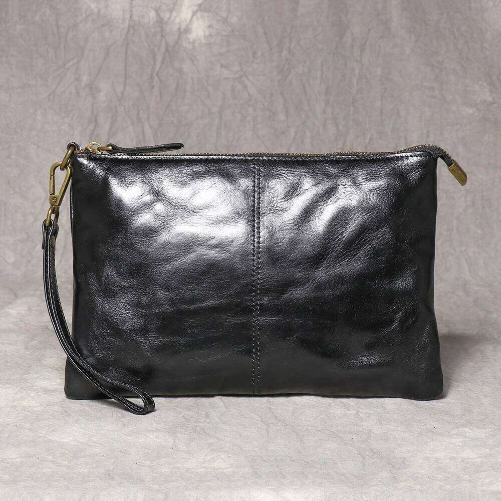 LUOKIR New Vintage Handmade Genuine Leather Men s Clutch Fashion Women Bag Large Capacity Cowhide Document Wristlet bag