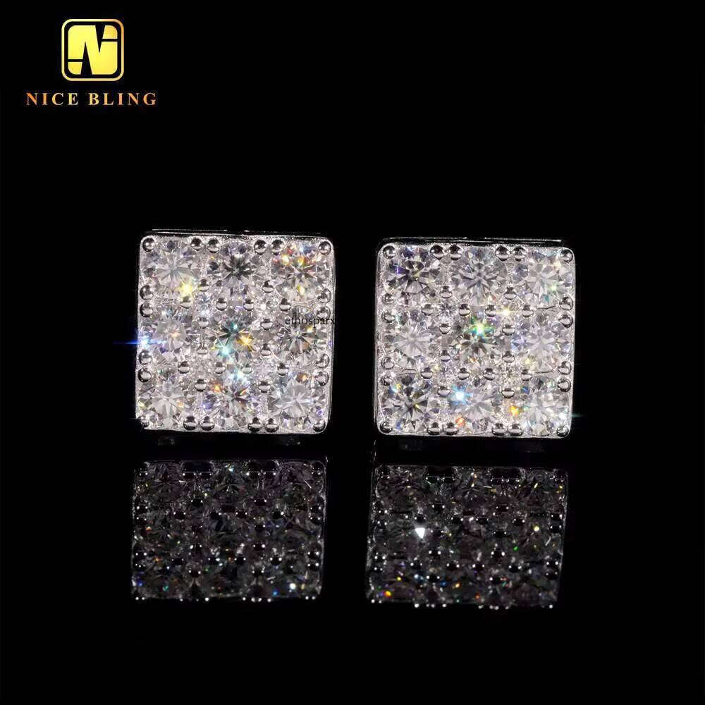 Wholesale Price Hip Hop Jewelry Pass Tester GRA Certified Dia Sterling Sier Square Moissanite Stud Earrings