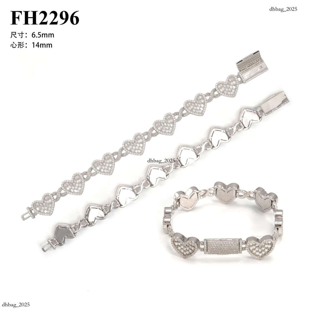 S Full Inlaid Moissanite 14MM Heart Tennis Bracelet Necklace High-end Versatile Jewelry