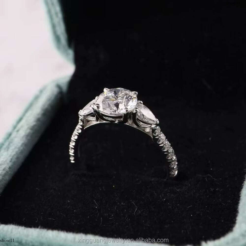 Hot Sale Trilogy Style 1.0CT GRA Moissanite Round Custom 14K White Gold Engagement Wedding Dia Ring Women Men