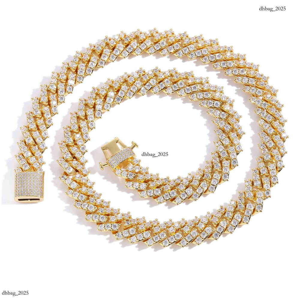 Men's Hip-Hop 12mm Spring Clasp Single Row Moissanite chain Dia Cuban Chain Personality Necklace