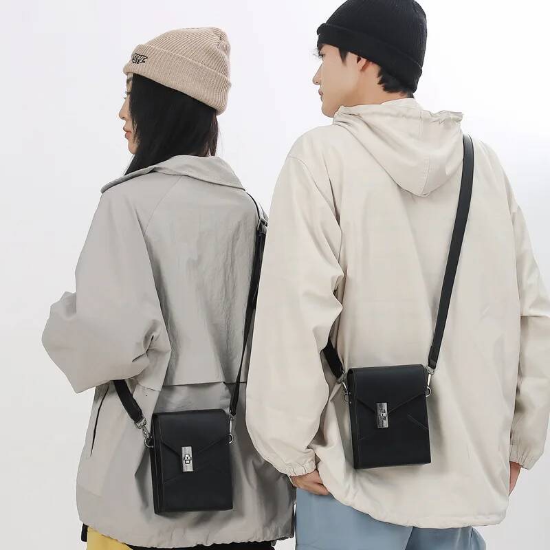 New Men's Small Flap Crossbody Designer Box Shape Shoulder Pu Leather Lock Buckle Single Mobile Phone Bag Purse