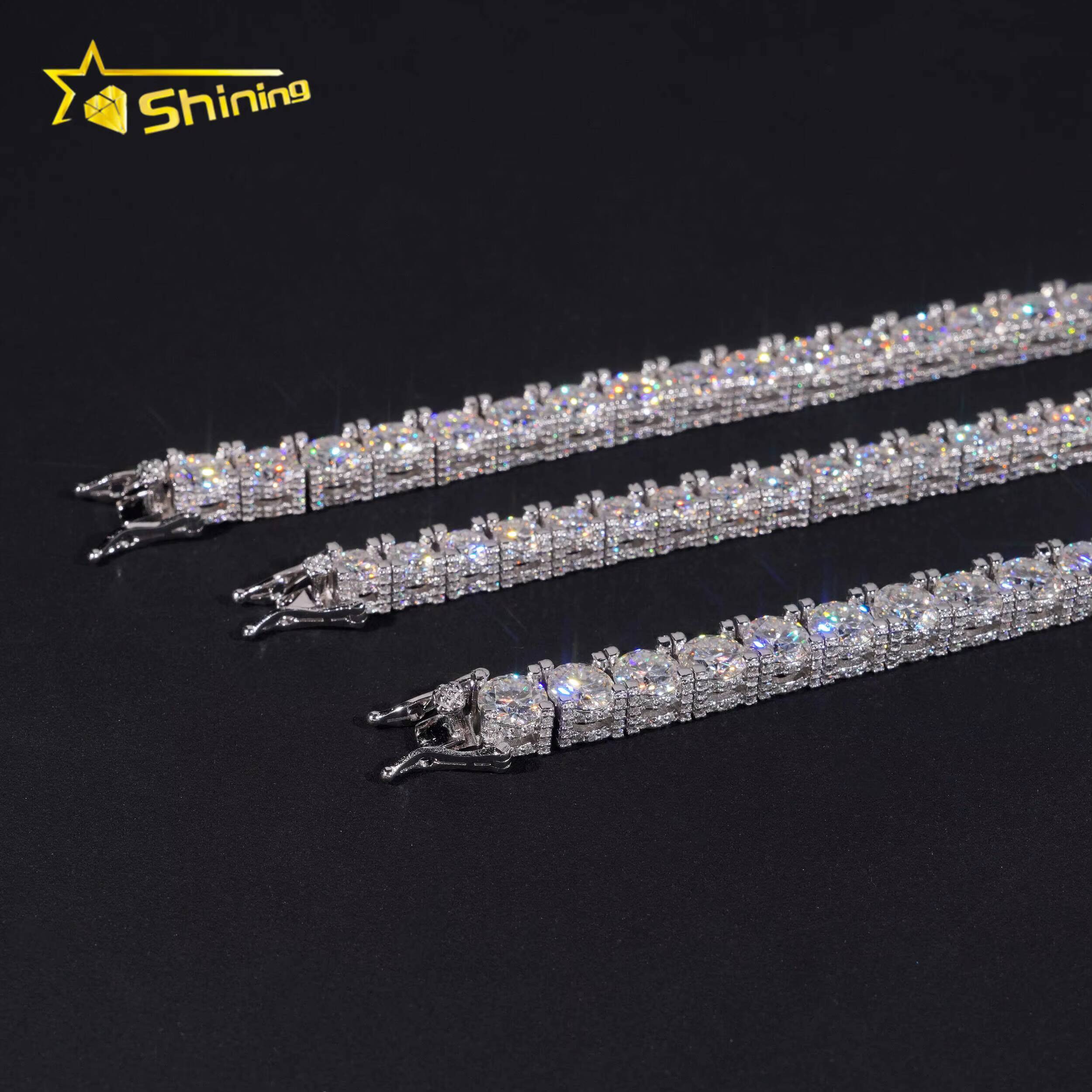 RTS Factory Price Hip Hop 925 Sterling Silver 5mm 6.5mm VVS Diamond Necklace Fully Iced Out Moissanite Tennis Chain