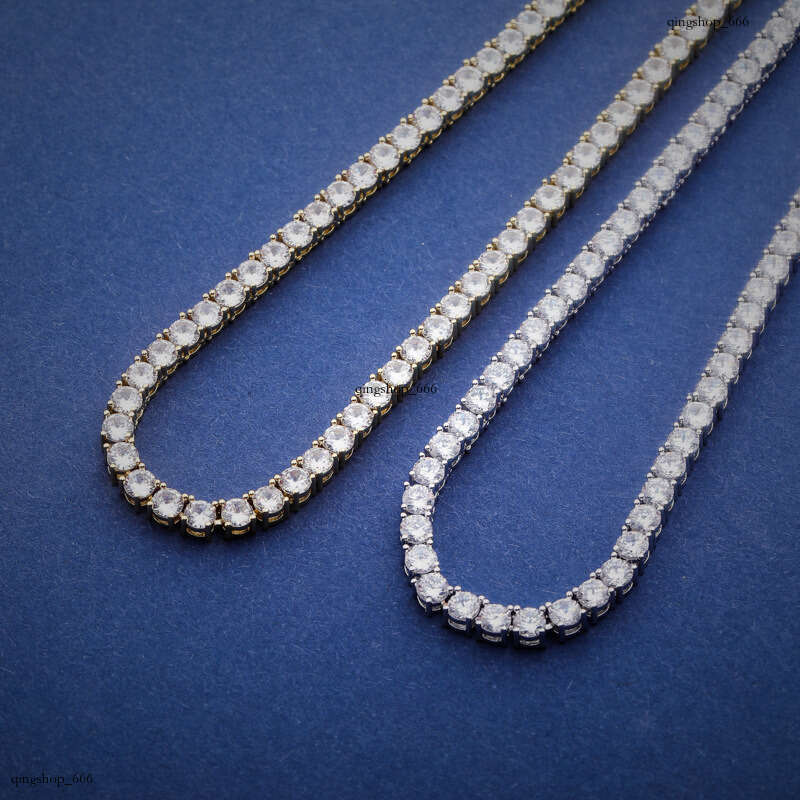 Sterling Silver Zircon Tennis Chain Necklace 3-5mm Spring Clasp Hip Hop Unisex Personality Trendy Bracelet