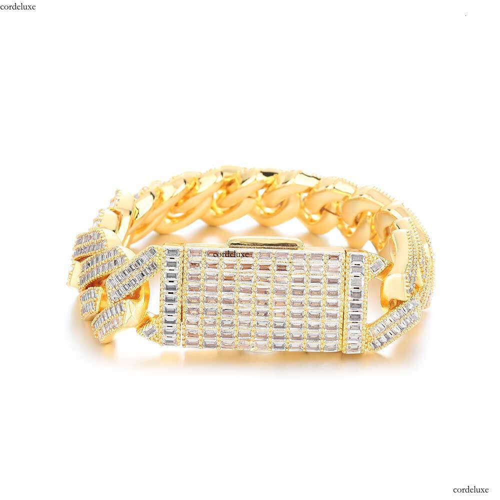 Hip Hop Jewelry 20mm Double Row T Cubic Zirconia Dia Cuban Chain Thick Men's Bracelet