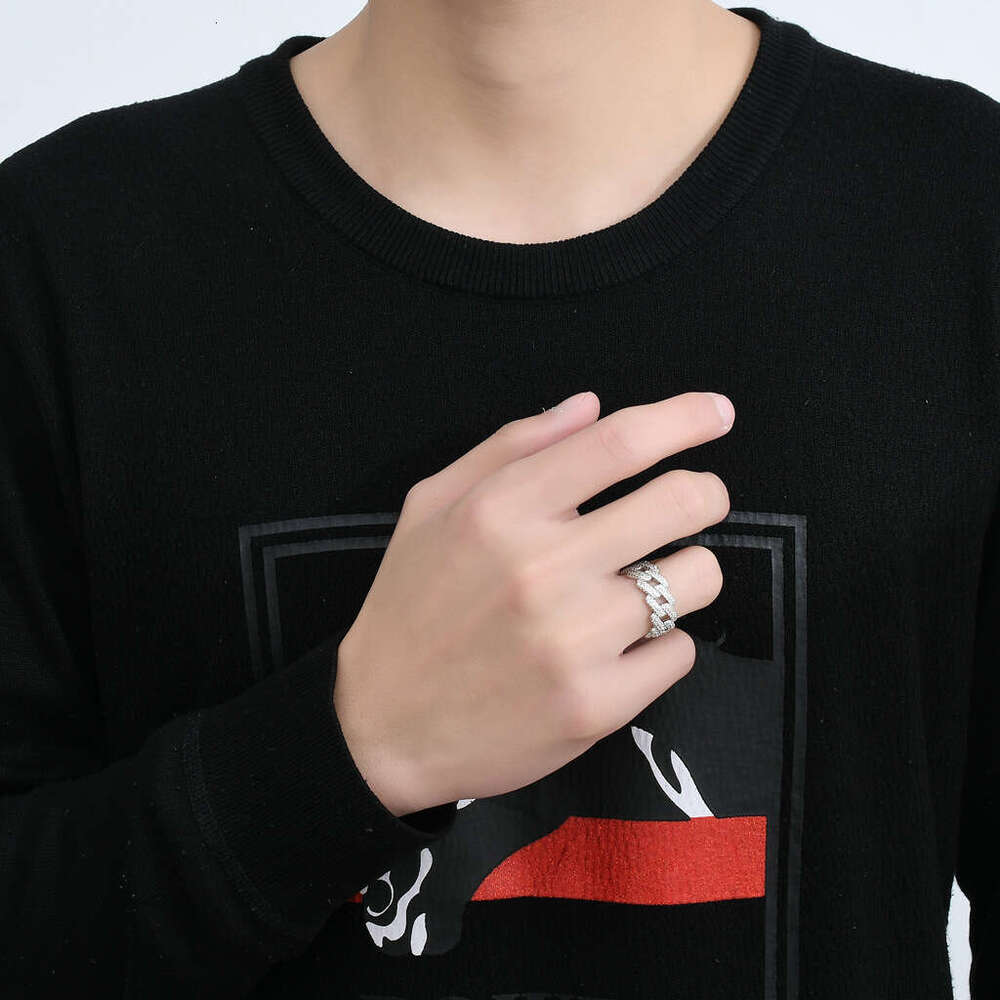 Cuban Chain Sterling Silver Micro Paved Zircon Hip Hop Personality Trendy Men's Ring