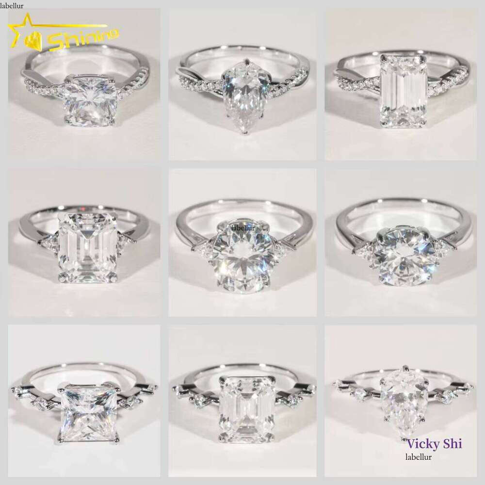 Premium Jewelry Sterling Silver Engagement VVS Fancy Cut GRA Zircon Women's Ring