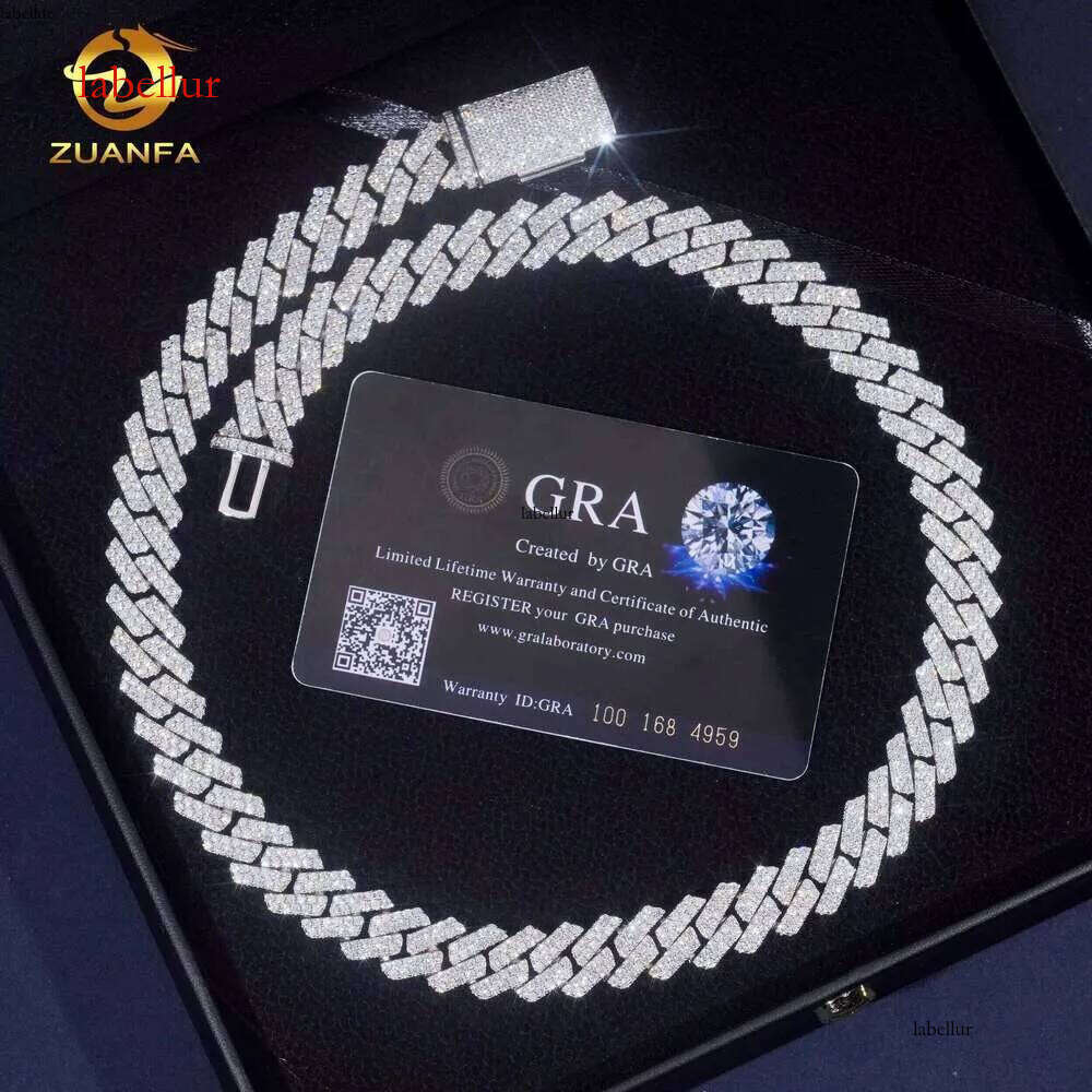 13Mm 2Row Hip Hop Jewelry Iced Out Cuban Chain Sterling Sier With Sandstone Men's Bracelet Necklace