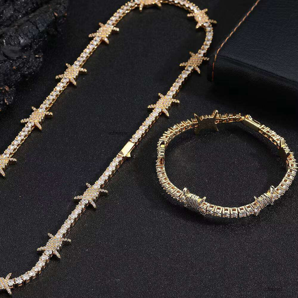 NUOYA New Style White Zircon Gold Plated Hip Hop Jewelry Iced Out Dia Thorns Tennis Chain Bracelet