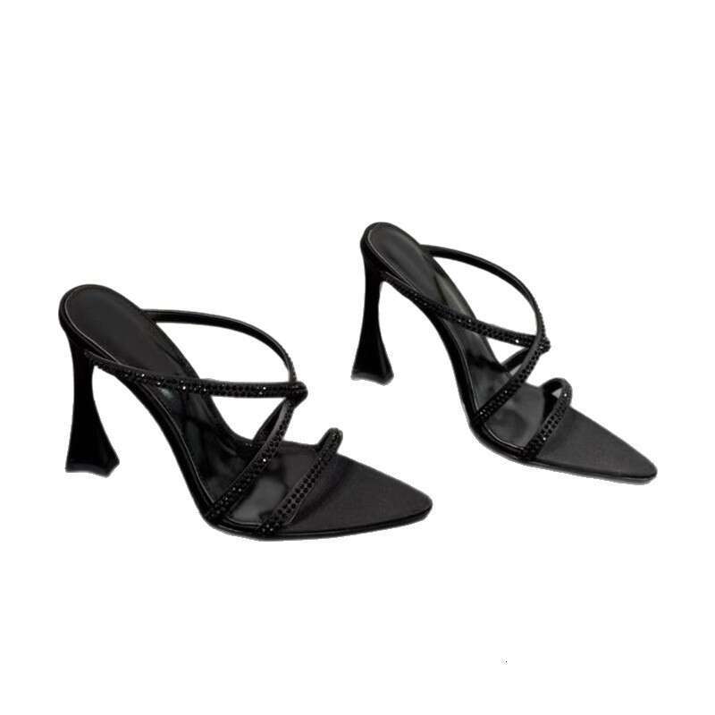 2025 Summer One-Strap Snake-Shaped Wrapped Designer Shoes Open-Toe Rhinestone Sparkling Bowknot Stiletto High Heel Sexy Sandals for Women