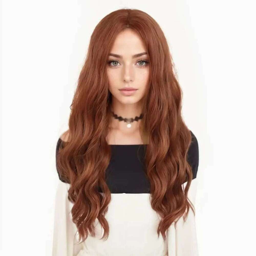 Synthetic Red Long Hair Scarlet Witch Wanda Maximoff Cosplay Wigs for Women Middle Part Curly Wavy Wig Natural Looking Party