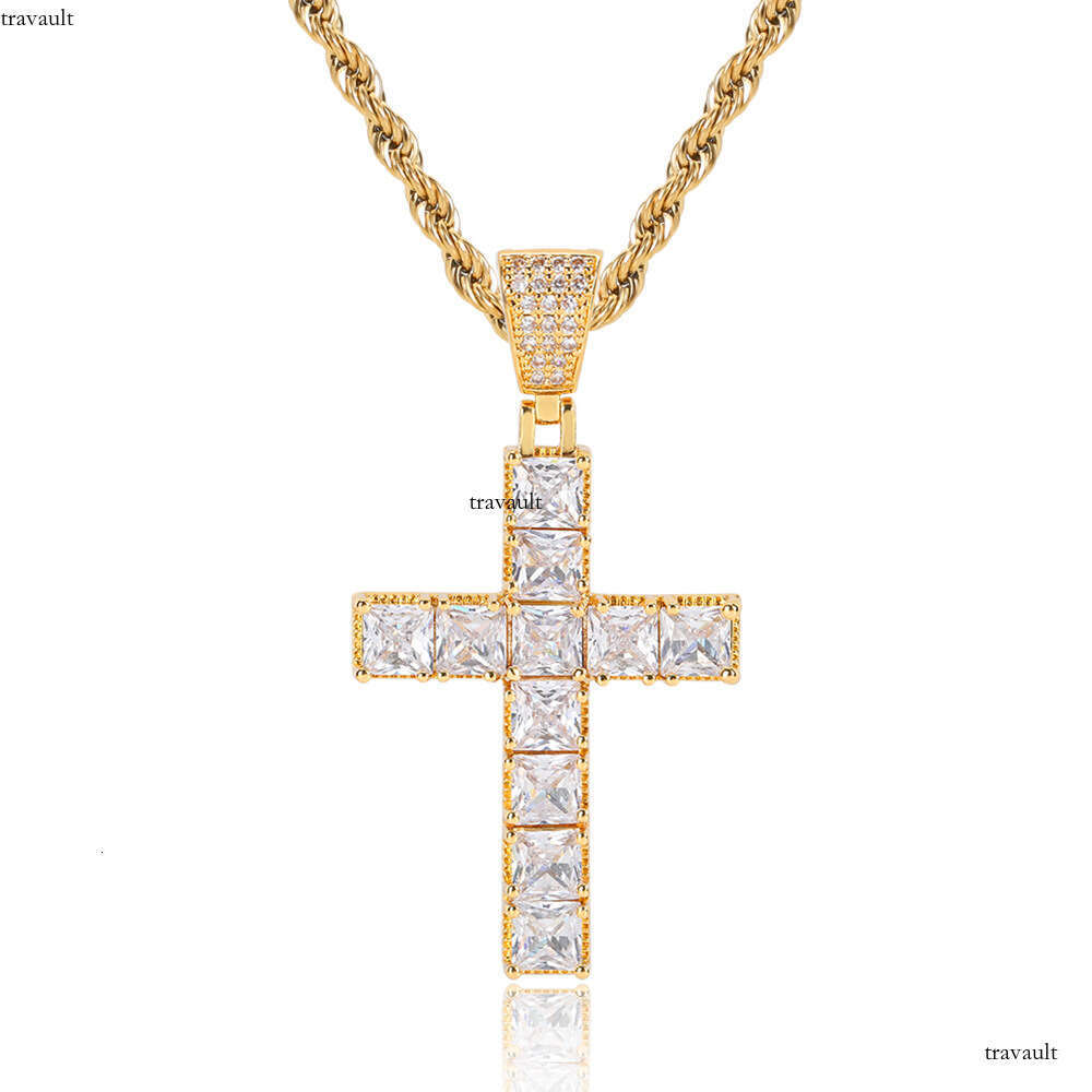 Hip Hop Square Moissanite chain Cross Pendant Trendy Men's Necklace Personalized Jewelry