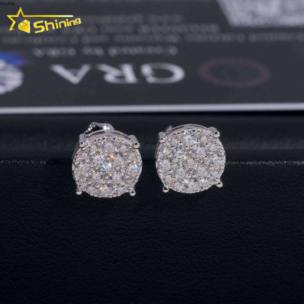 Men Style Stocks Pass Tester GRA Certified VVS Lab Dia Fully Iced Out Sier Jewelry Moissanite Stud Earrings