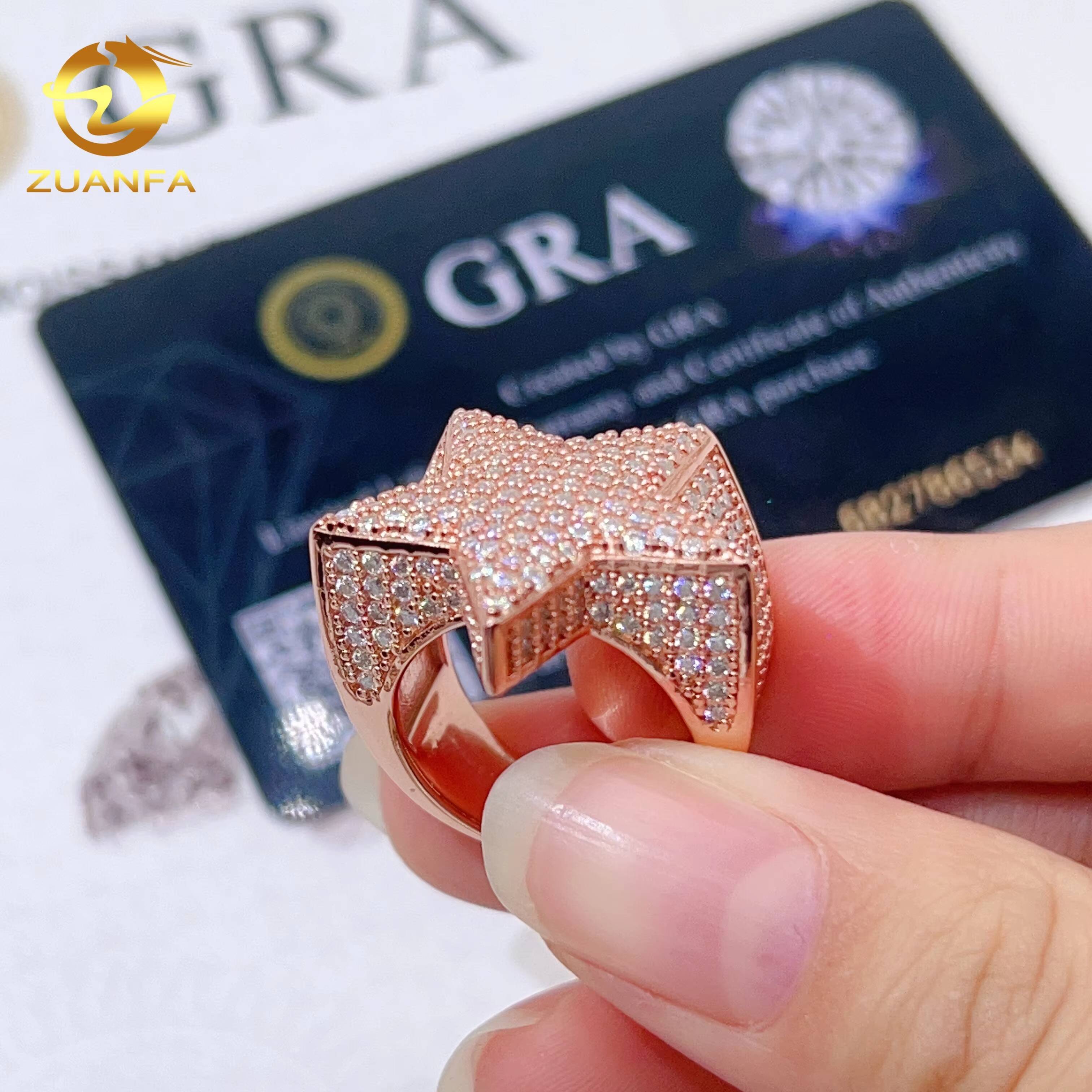 Sterling Silver 925 D Color VVS Moissanie Diamond Iced Out Diamond Star Ring