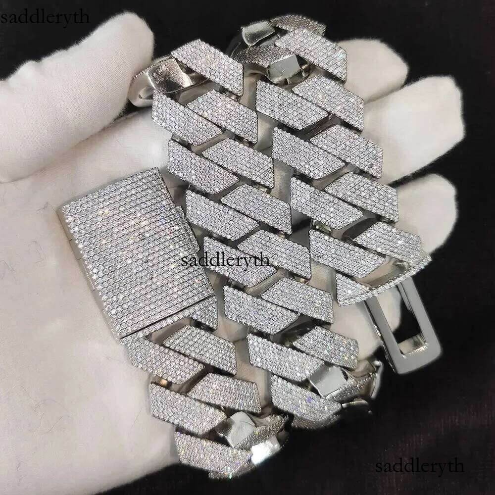 Pass Dia Test GRA Moissanite 25mm Wide 6Rows Solid Sier Cuban link chain for Rapper Hip Hop VVS Iced Out Necklace