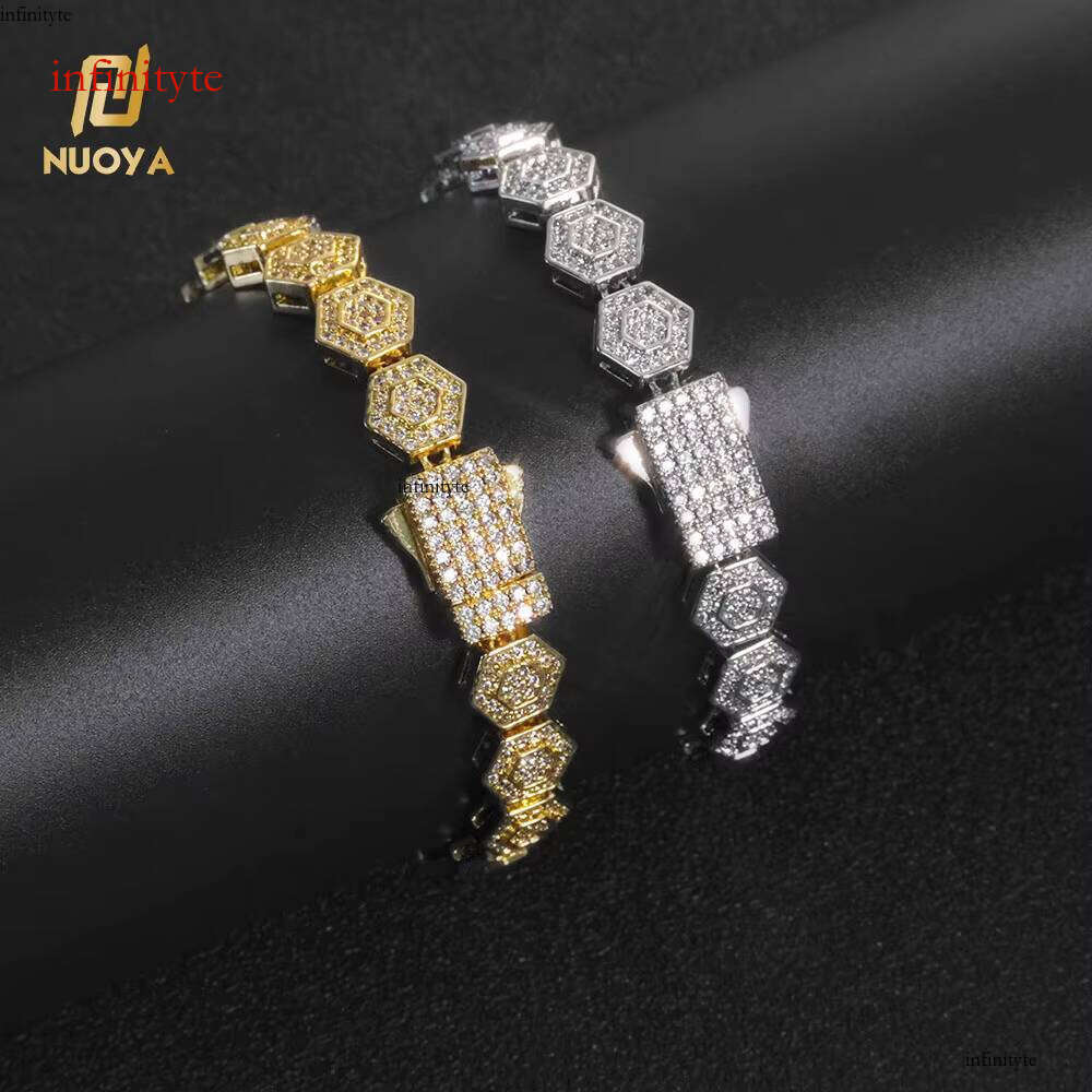 NUOYA Geometric Charm Fashion Jewelry Iced Out Bling Zircon 8.5MM Hexagonal Shape Link Chain Bracelet Gift for Women