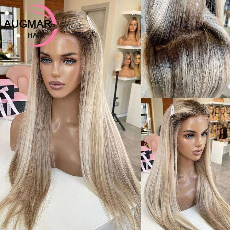 13x6 Hd Frontal 360 Ash Blonde Highlight Wig Pre Plucked 13x4 Straight Lace Front Human Hair Wigs For Women