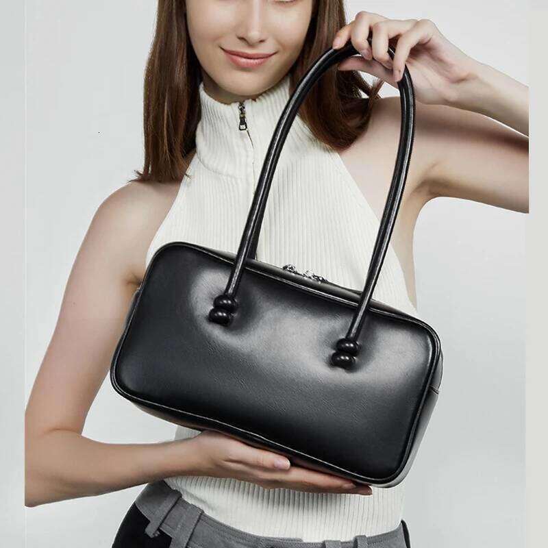 Toptrends Cow Genuine Leather Bowling Underarm Shoulder Bags For Women Designer Pillow Satchel Tote Ladies Handbags bag