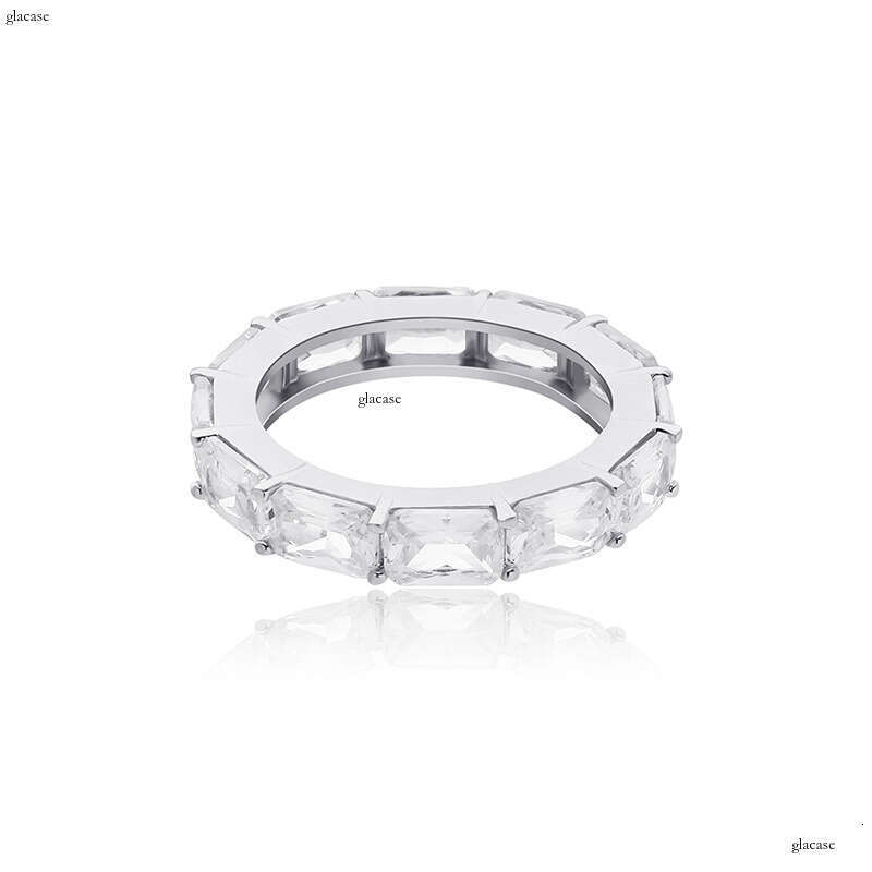 New Square Zircon Real Gold Plated Hip Hop Simple Ring Jewelry BlingBling