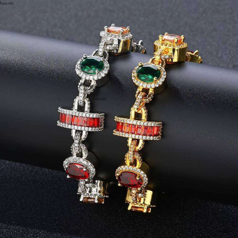 NUOYA New Style White Gold Plated Necklace Colored Zircon Geometric Design Fashion Hip Hop Link Chain Women's Jewelry