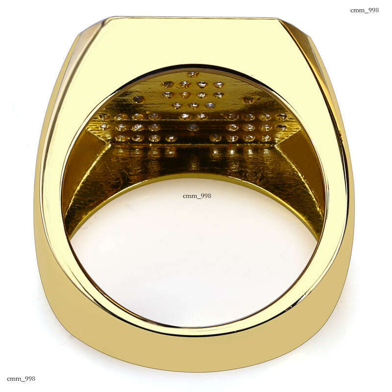 Hot Plated Gold Inlaid Zircon Geometric Shape Hip-Hop Men's Ring Trendy Jewelry